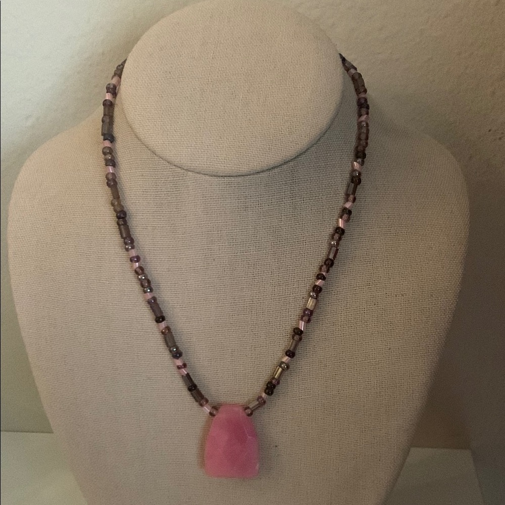 Pink Beaded Pendant Necklace - Brand Unspecified